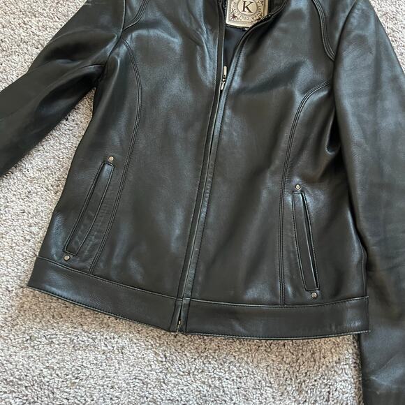 100% Lambskin Leather Black Fitted Jacket Grunge Biker Moto Jacket - Picture 9 of 15